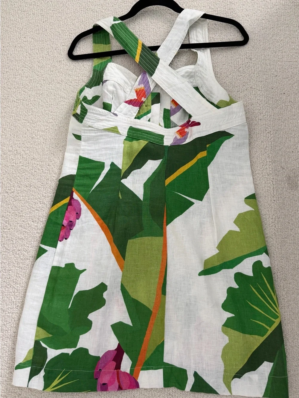 FARM Rio Linen Green & White Floral Button-Front Mini Dress Sz M - Picture 2 of 4